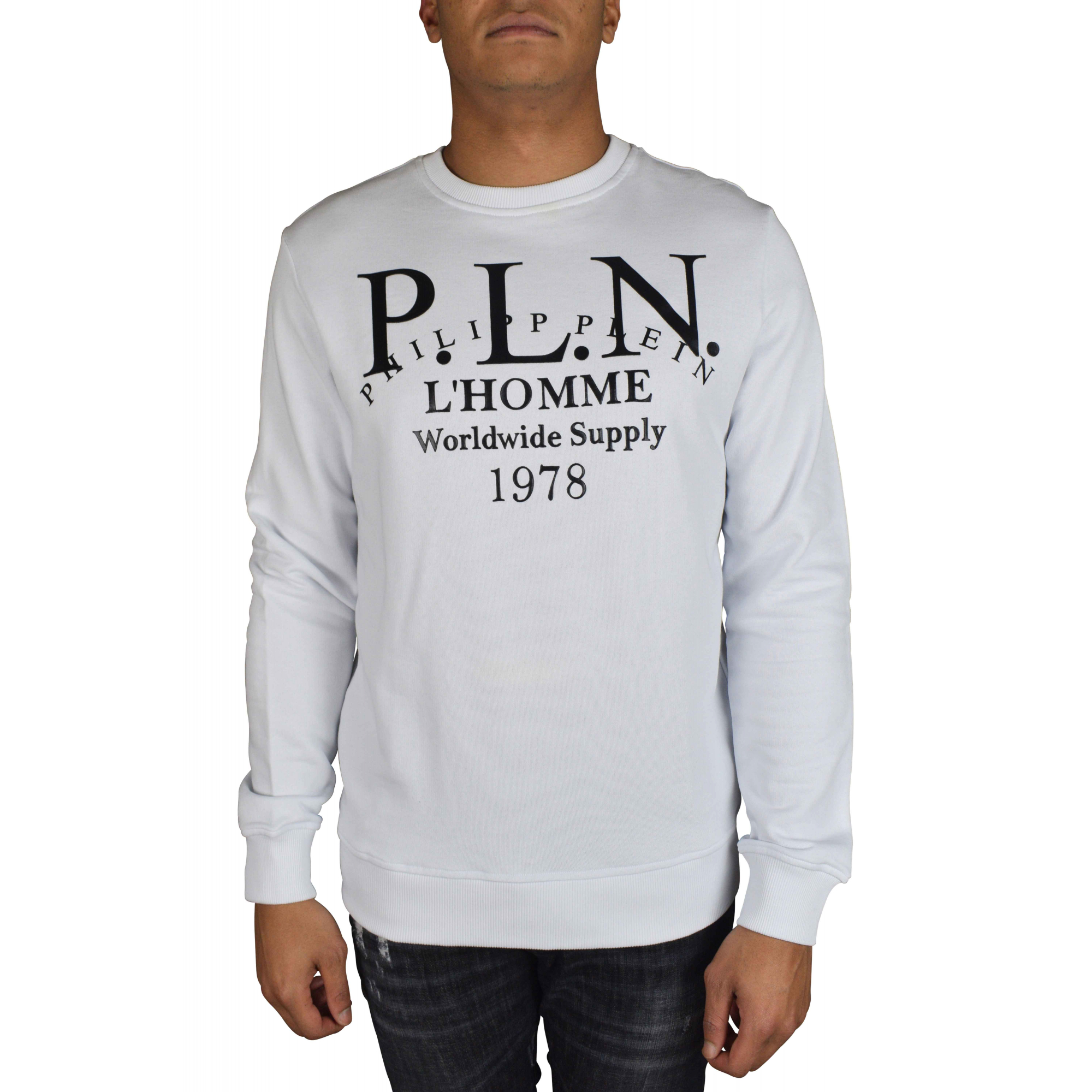 Sudadera de lujo para hombre - Sudadera blanca Philipp Plein con letras  negras