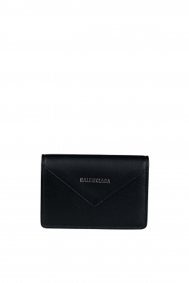 Mini portfel Balenciaga z czarnej ziarnistej skóry.