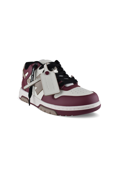 Sneakers Off-White Out of Office bordeaux et blanc – vue de trois-quarts