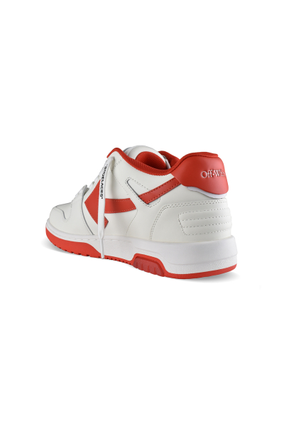 Off-White Out of Office Sneakers in Weiß und Rot – Rückansicht