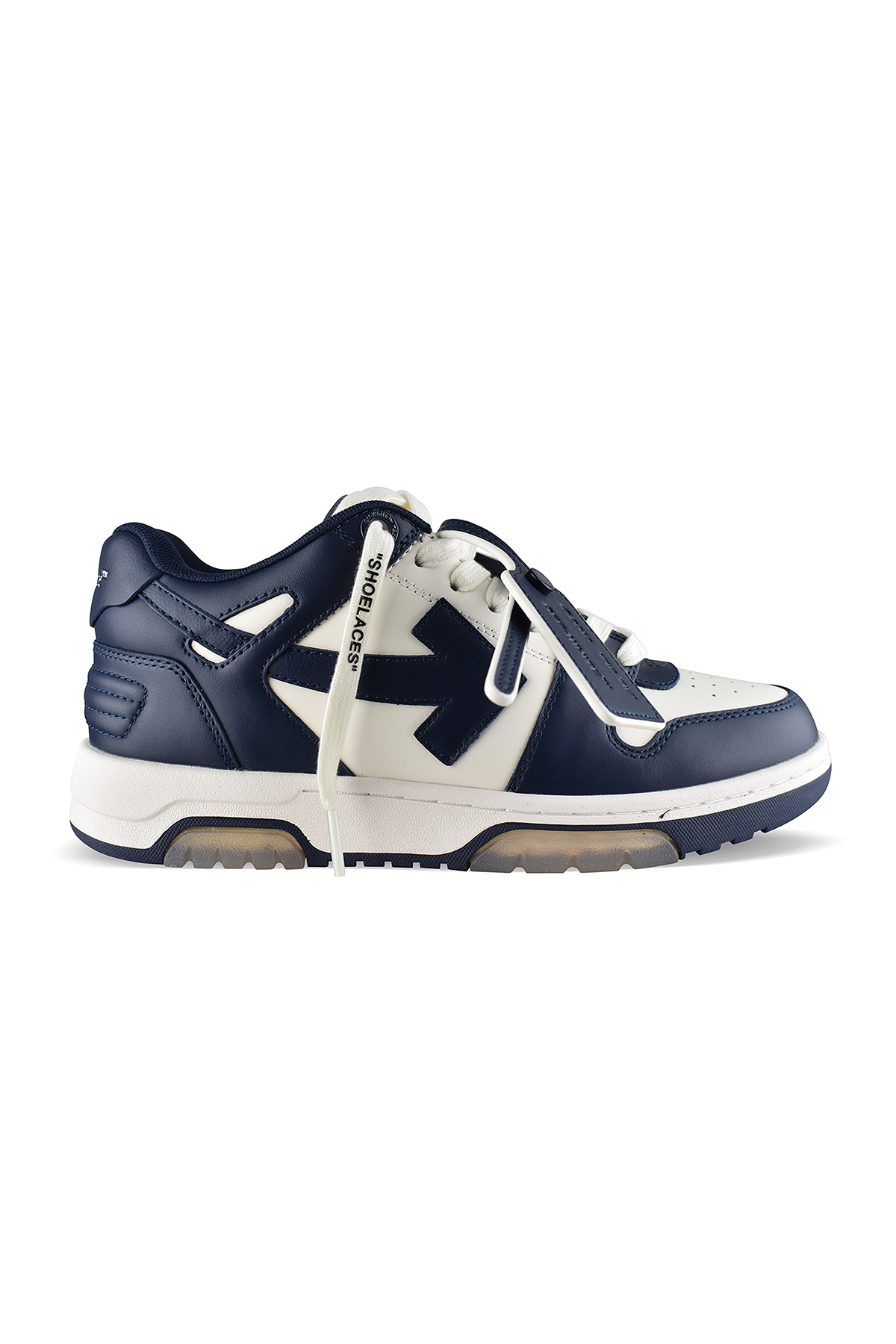 Off-White Out of Office Sneakers in Weiß und Petrolblau – Seitenansicht