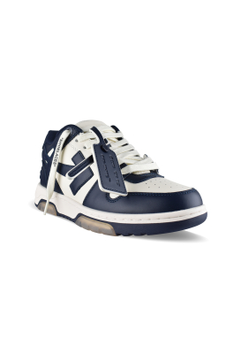 Off-White Out of Office Sneakers in wit en petrolblauw – driekwartaanzicht