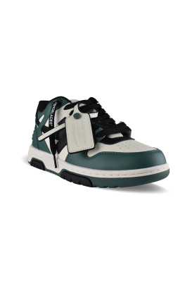 Off-White Out of Office Sneakers in Grün und Schwarz – Dreiviertelansicht