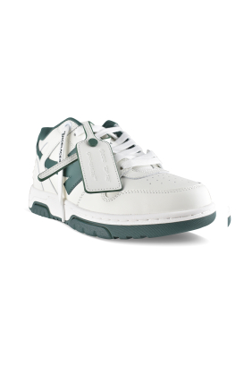 Off-White Out of Office Sneakers in Weiß und Grün – Dreiviertelansicht
