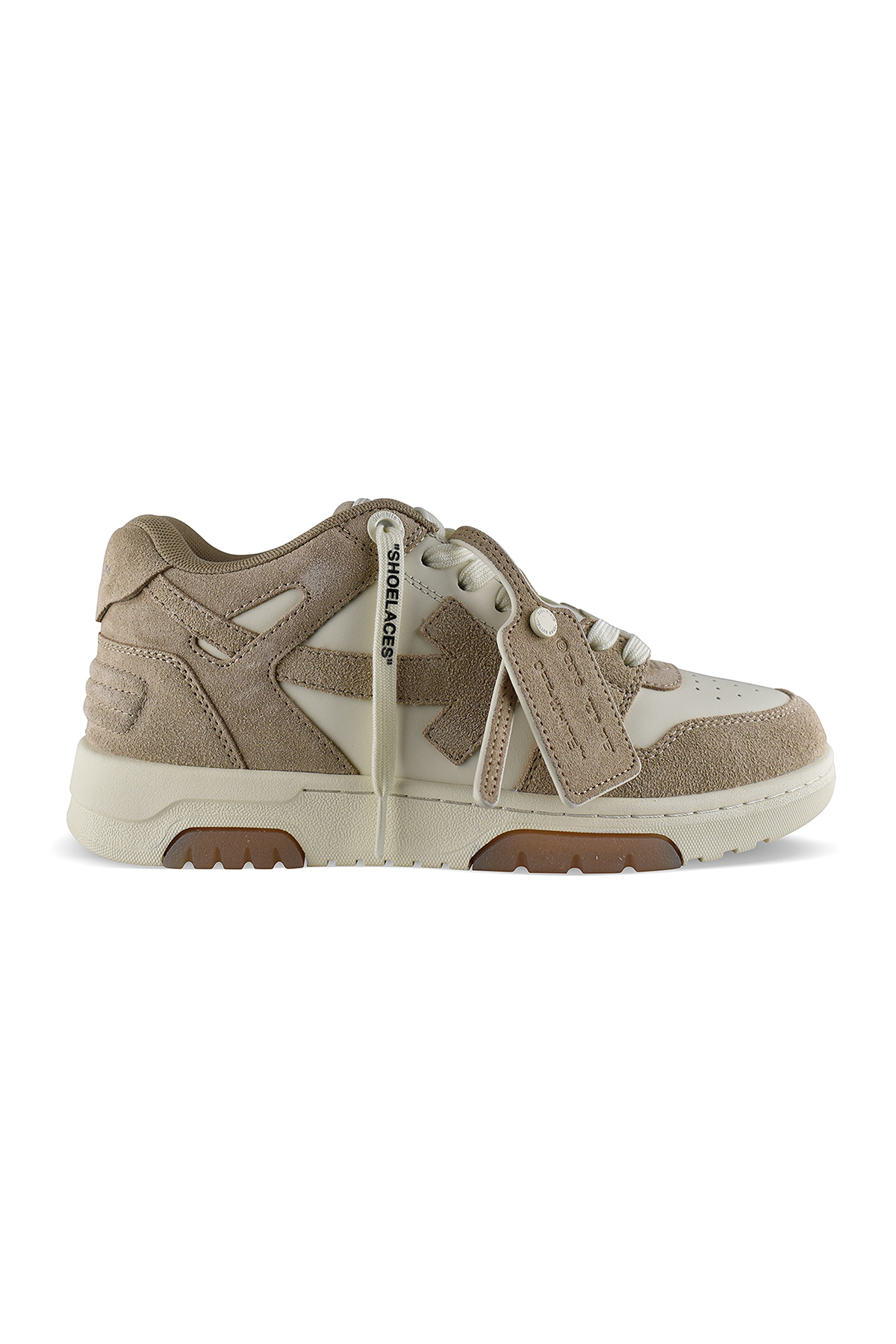 Off-White Out of Office Sneakers in Beige und Braun – Seitenansicht