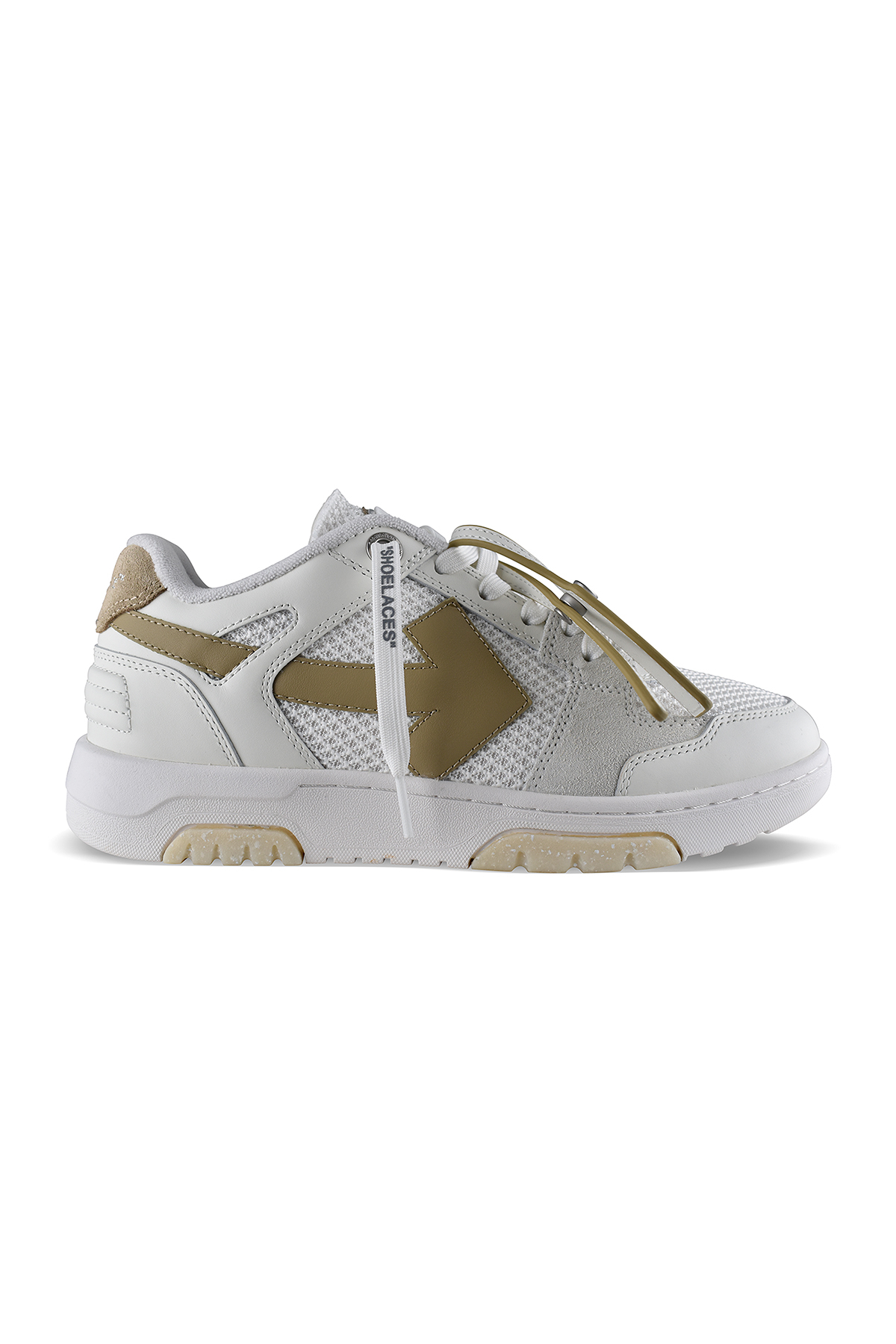 Sneakers Off-White Out of Office Slim blanc et beige – vue de profil