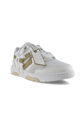 Off-White Out of Office Slim sneakers in white and beige – three-quarter view