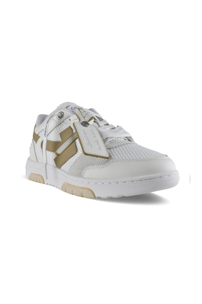 Sneakers Off-White Out of Office Slim blanco y beige – vista de tres cuartos