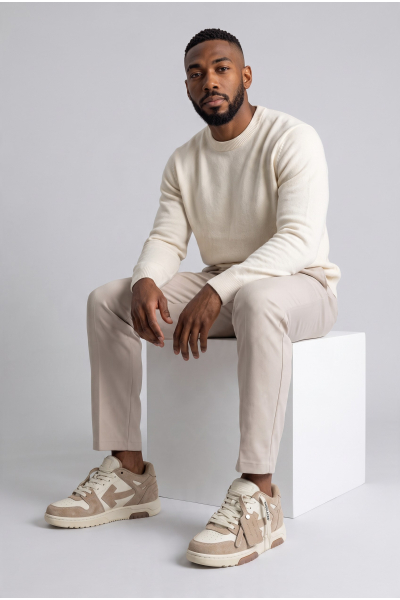 Sneakers Off-White Out of Office beige et marron – photo portée