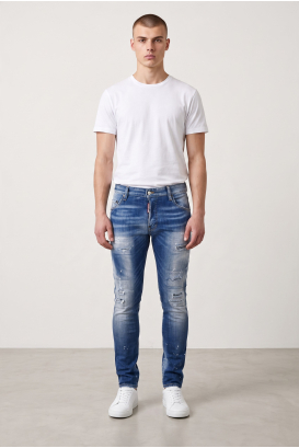 Jean Dsquared2 Teddy en denim bleu – photo portée